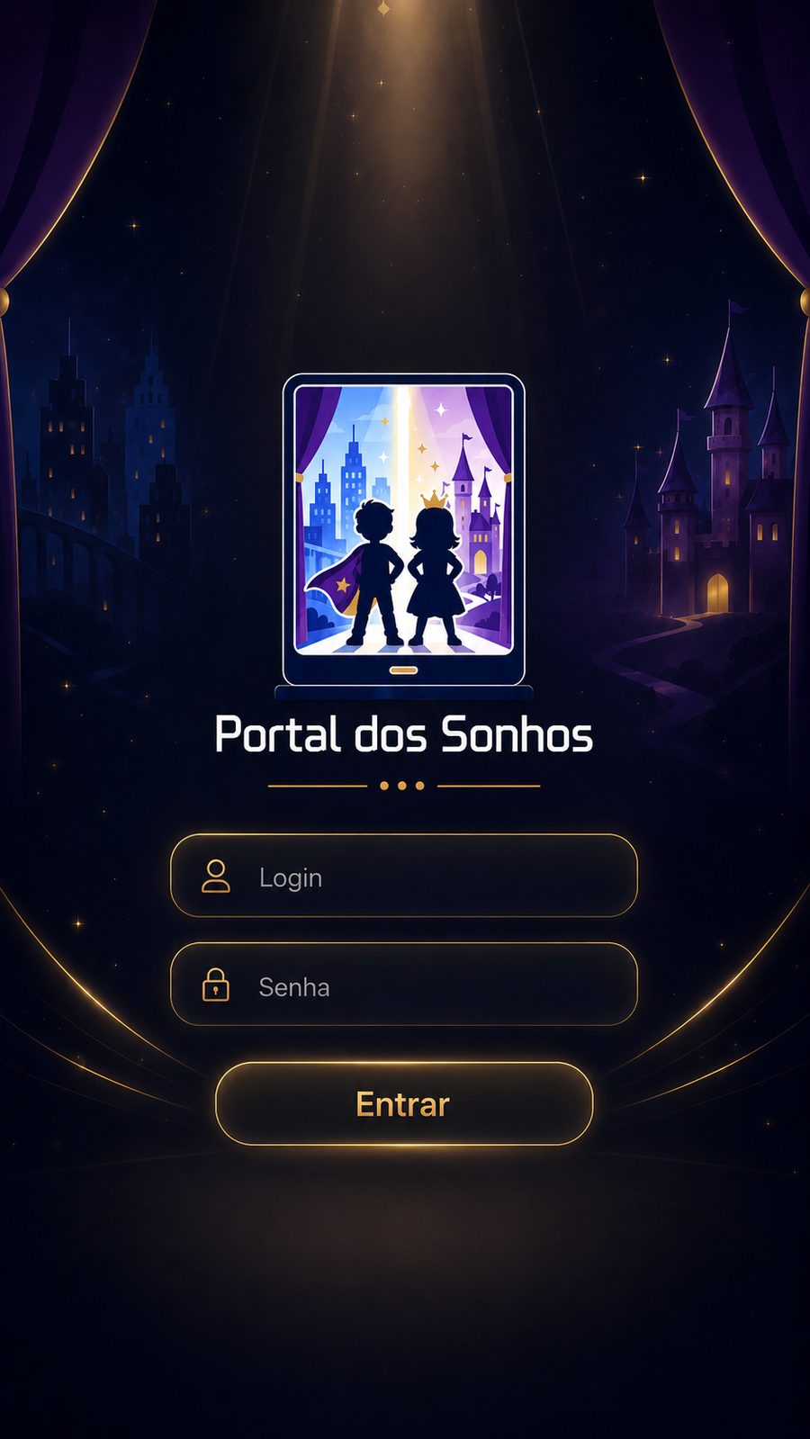 Tela de entrada do Portal dos Sonhos